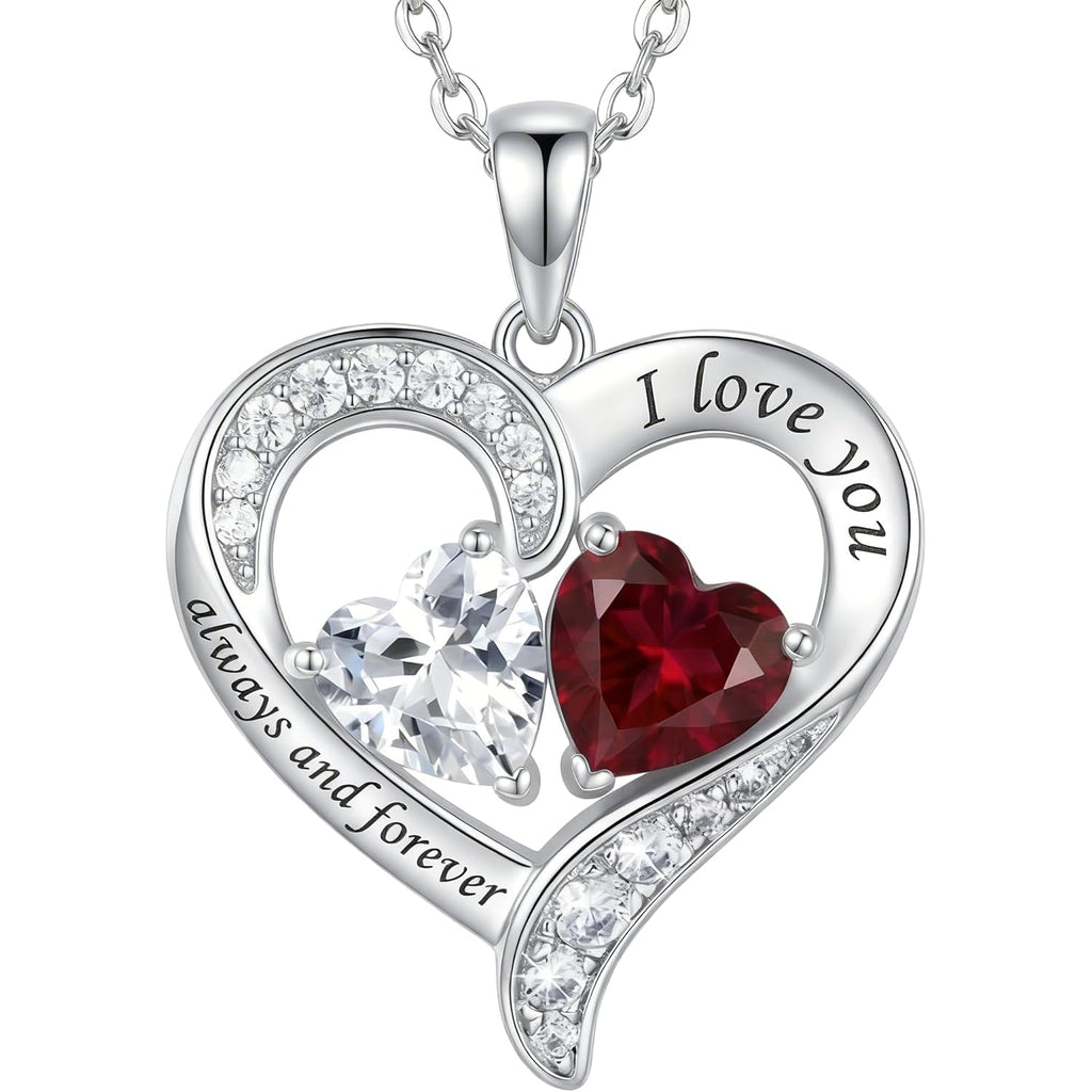 10K 14K 18K Gold Personalized Heart Necklace with 2 Birthstones Customized Pendant Jewelry I Love You Always and Forever Mother's Day Jewelry Gifts for Women Mom Wife Grandmother