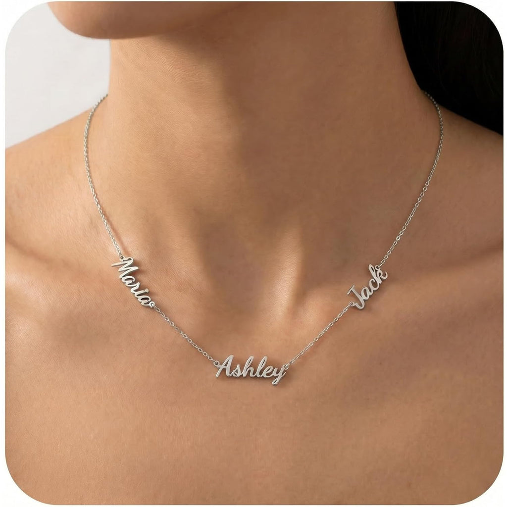 9K 14K Solid Gold Personalized Multi Name Necklace for Women - 1 to 6 Custom Names, 14-24 Inch, Handmade in USA - Galaxy Gold