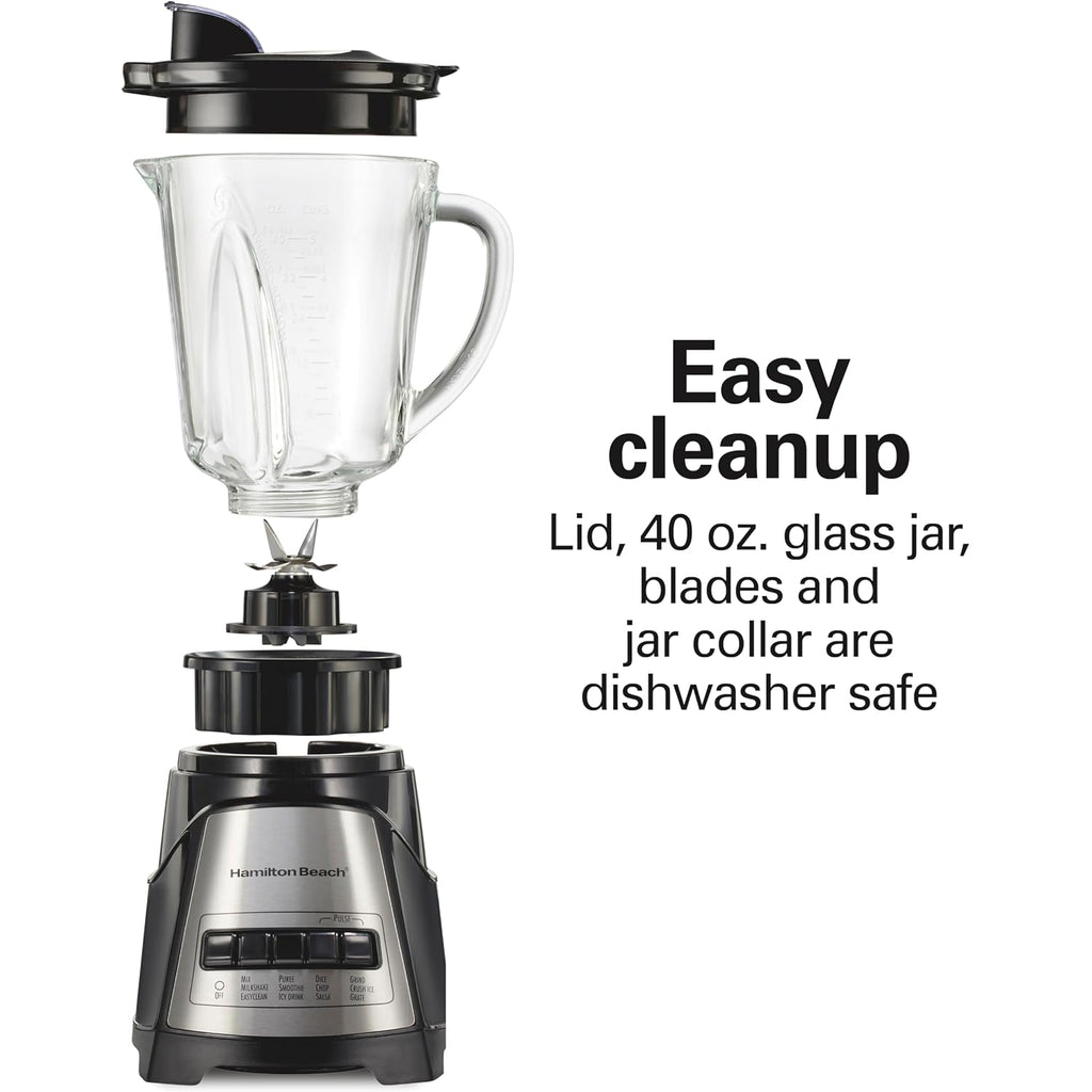 Hamilton Beach Power Elite Blender For Smoothies With Wave Action System | 40 Oz. Glass Jar | 12 Functions Including Puree, Crush Ice | 700 Watts | Black | 58148Ag