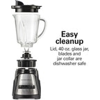 Hamilton Beach Power Elite Blender For Smoothies With Wave Action System | 40 Oz. Glass Jar | 12 Functions Including Puree, Crush Ice | 700 Watts | Black | 58148Ag