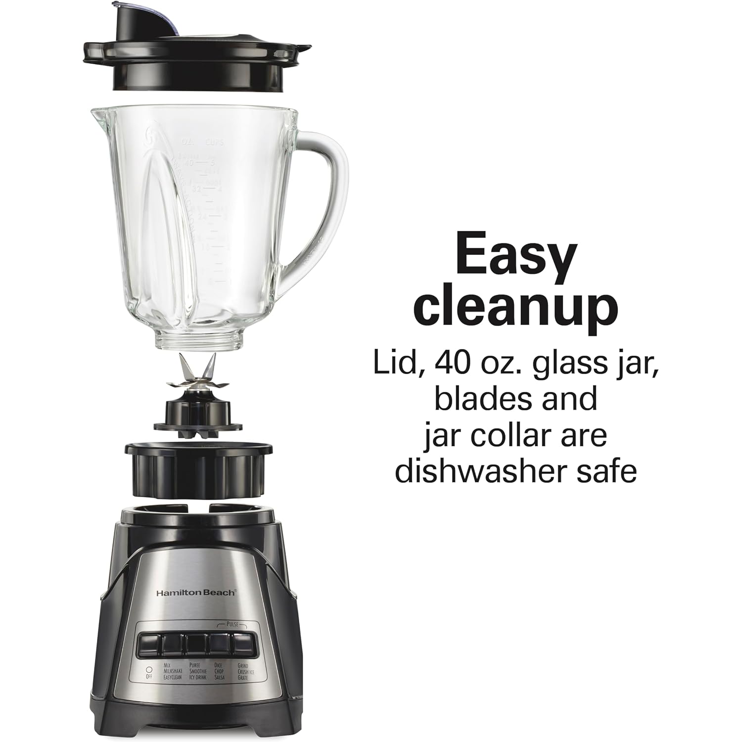 Hamilton Beach Power Elite Blender For Smoothies With Wave Action System | 40 Oz. Glass Jar | 12 Functions Including Puree, Crush Ice | 700 Watts | Black | 58148Ag