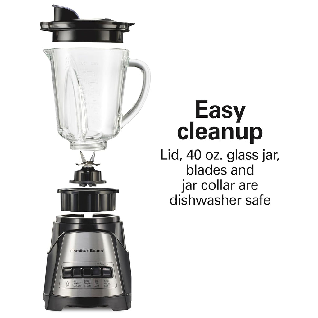 Hamilton Beach Power Elite Wave Action Blender For Smoothies, 40 Oz Glass Jar, 12 Functions Including Puree, Crush Ice, 700 Watts - Black (58148A)