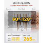 Montek Heavy Duty Xxl Full Motion Tv Wall Mount For 60-120 Inch Extra Large Tvs, Holds 265 Lbs, Max Vesa 900X600, 27.7" Extension, Swivel & Tilt, Preassembled, Fits 12–24" Studs, Led/Lcd/Oled 4K/8K