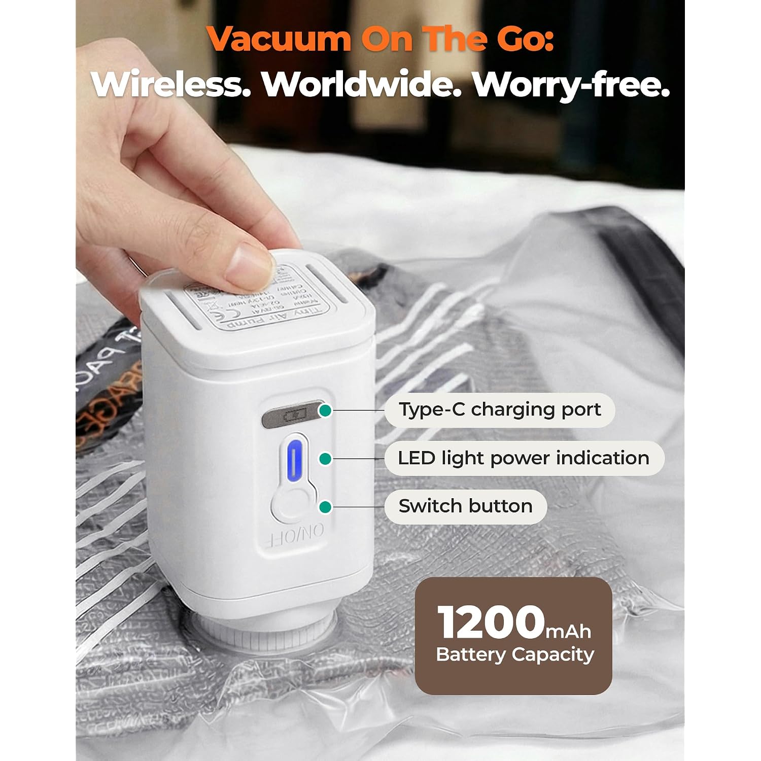 Bagsmart Travel Vacuum Bags For Suitcase & Home, 18 Pack With Wireless Pump | Cordless Pump, Triple-Seal Leak-Proof, 18-Pack 3 Sizes, For Suitcase & Home, With Toiletry Shoe & Laundry Bags