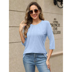 Womens 3/4 Length Sleeve Tops Crewneck Pleated T-Shirts Casual Fall Tunic Tops Basic Trendy Clothes