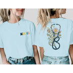 Nurse Graphic Shirts for Women Boho Floral Nurse Life T Shirt Stethoscope Oversized Graphic Tees Nurses Day Gifts Light Blue