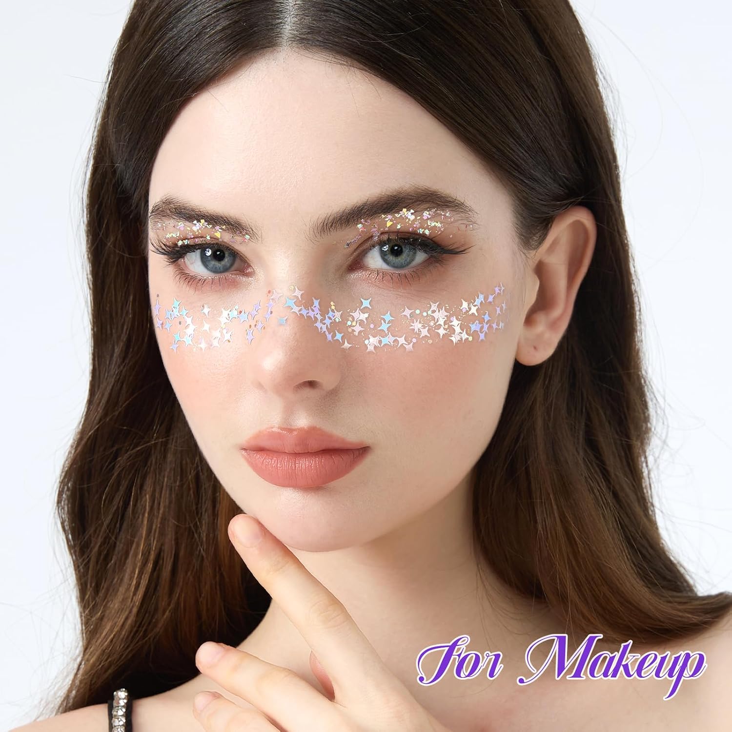 Teenitor Body Glitter With Face Gems Stickers Set, 12 Pots Iridescent White Face Glitter Hair Glitter Gel & 4 Sheets Hair Jewelry For Kids Makeup, Hair Gems & Pearls Mermaid Accessories For Rave