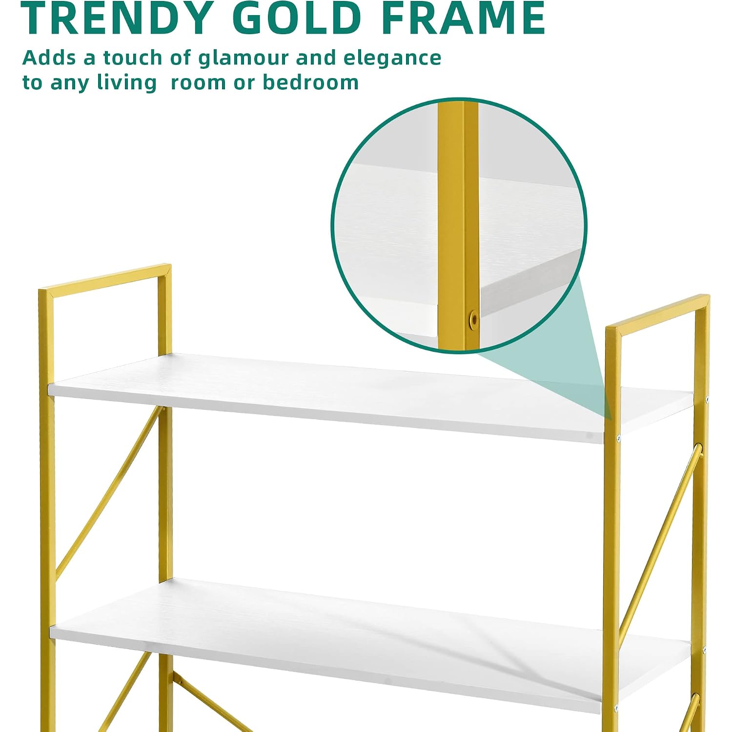 Yitahome 5 Tiers Gold Bookshelf | Modern Wide Bookcase, Large Book Rack, Storage Rack Shelves In Bedroom/Living Room/Home/Office, Books Holder Organizer