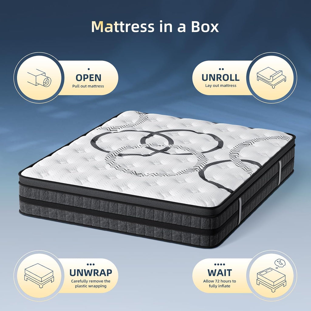 Queen Mattress, 12 Inch Hybrid Queen Size Mattress In A Box, Medium Firm, Memory Foam & Pocketed Springs, Pressure Relief, Certipur-Us Certified& Fiberglass Free, Motion Isolation, 365-Night Trial