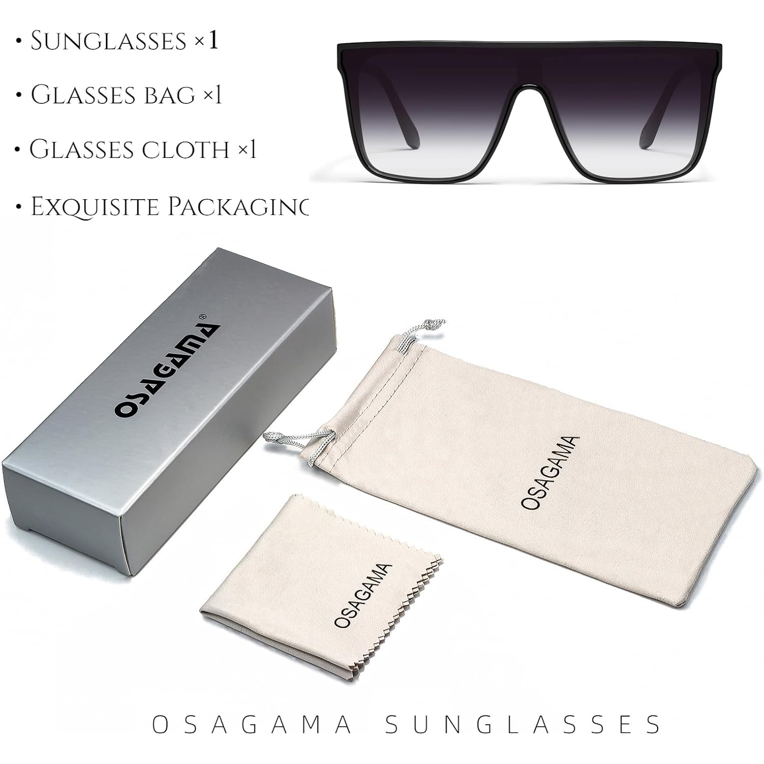 Luxury Square Sunglasses for Women Men Unisex Lightweight Trendy Flat Top Sun Glasses Shades Black/Faded Grey