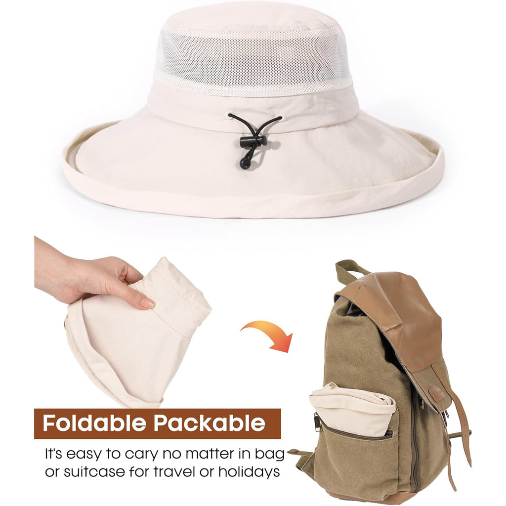 FURTALK Wide Brim Sun Hat with Ponytail Hole for Women UPF 80+ UV Protection Packable Bucket Hiking Travel Outdoor Hat