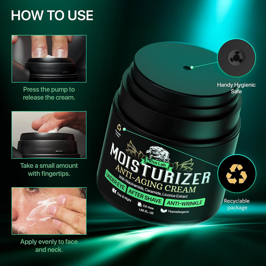 Mens Face Moisturizer Anti-Aging Cream - Lightweight After Shave Lotion For Men - Day & Night Hydrating Skin Care With Niacinamide Collagen Ceramides - Fast-Absorbing Non-Greasy 1.85Oz