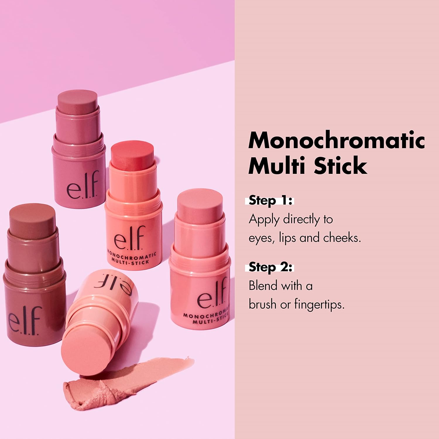 e.l.f. Monochromatic Multi Stick, Travel-Sized Luxuriously Creamy & Blendable Color, For Eyes, Lips & Cheeks, Vegan & Cruelty-Free, Dazzling Peony, 0.17 Oz