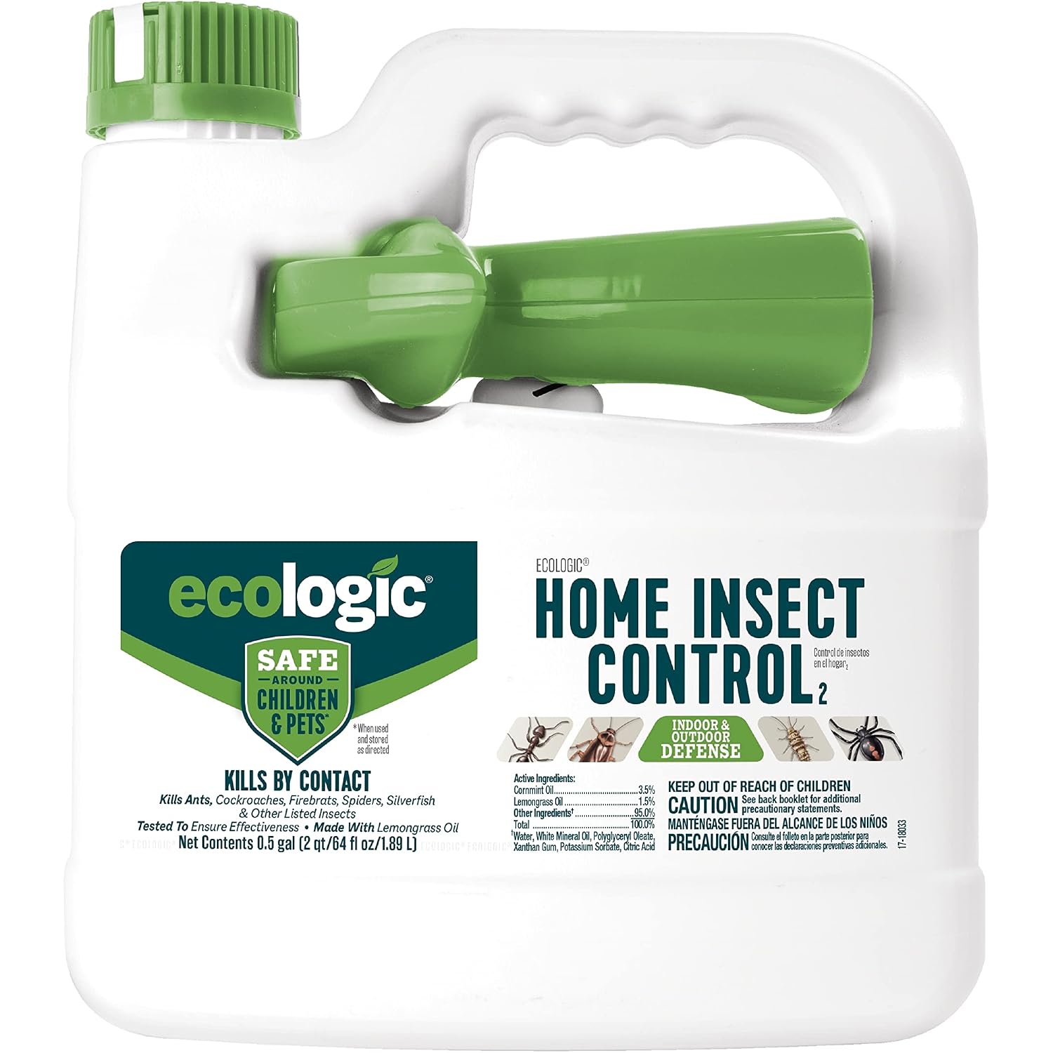 Ecologic Home Insect Control Ready-To-Use Spray, 64 Ounces | Kills Ants, Roaches And Spiders By Contact, For Indoor & Outdoor Use, Formulated With Lemongrass Oil And Cornmint Oil