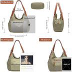 Worldlyda Women Canvas Hobo Purse Multi Pocket Tote Shopper Shoulder Bag Casual Top Handle handbag with Embroidery Ethnic