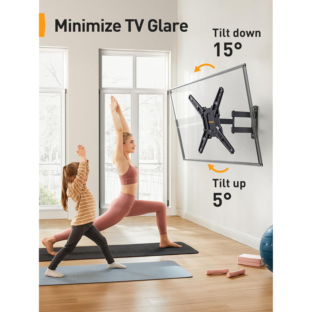Perlegear Full Motion TV Mount for Most 26–65 inch Flat or Curved TVs up to 82 lbs, Wall Mount TV Bracket with Articulating Arms, Tool-Free Tilt, Swivel, Extension, Max VESA 400x400mm, PGMF3