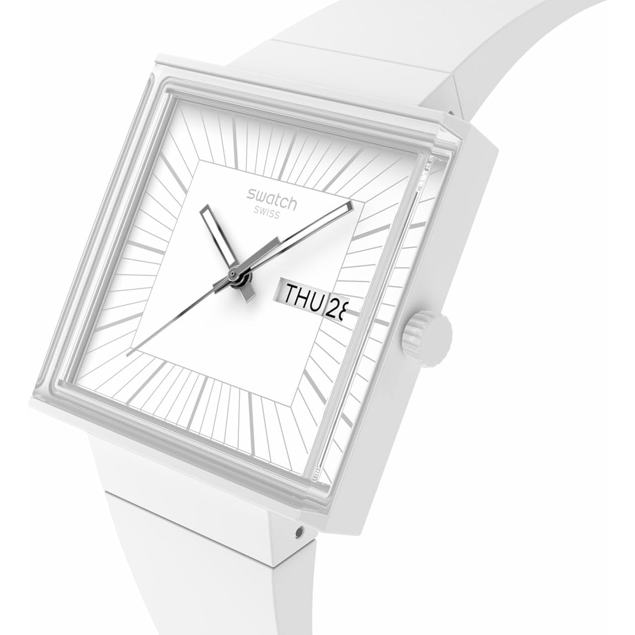 Swatch Square Bioceramic Unisex Watch Casual Bioceramic White Quartz Waterproof What If…Allwhite?