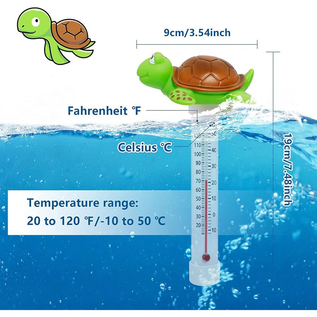 Floating Pool Thermometer, Large Display With String Easy To Read, Shatter Resistant, For Outdoor & Indoor Swimming Pools, Spas, Hot Tubs & Aquariums (Turtle)