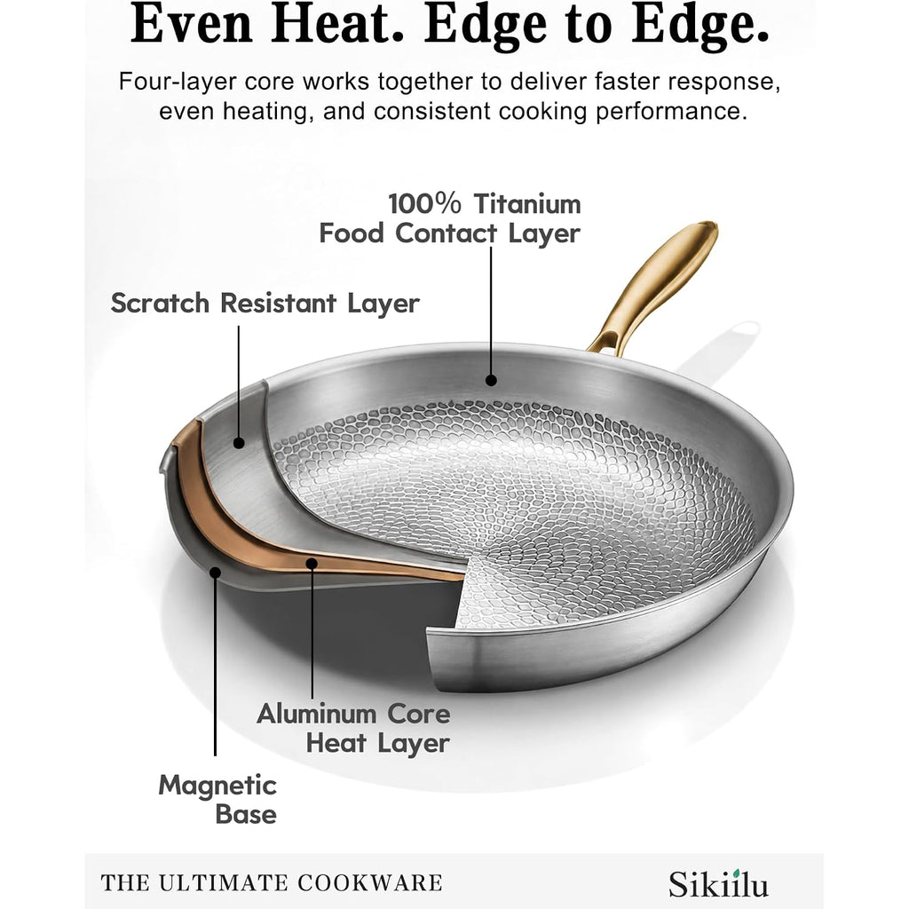 12" Titanium Pans For Cooking | Food-Grade Pure Titanium Frying Pan Pro With Lid & Spatula | Pfas/Pfoa/Ptfe Free Nonstick Cookware | Dishwasher & Oven Safe, Kitchen Induction Compatible