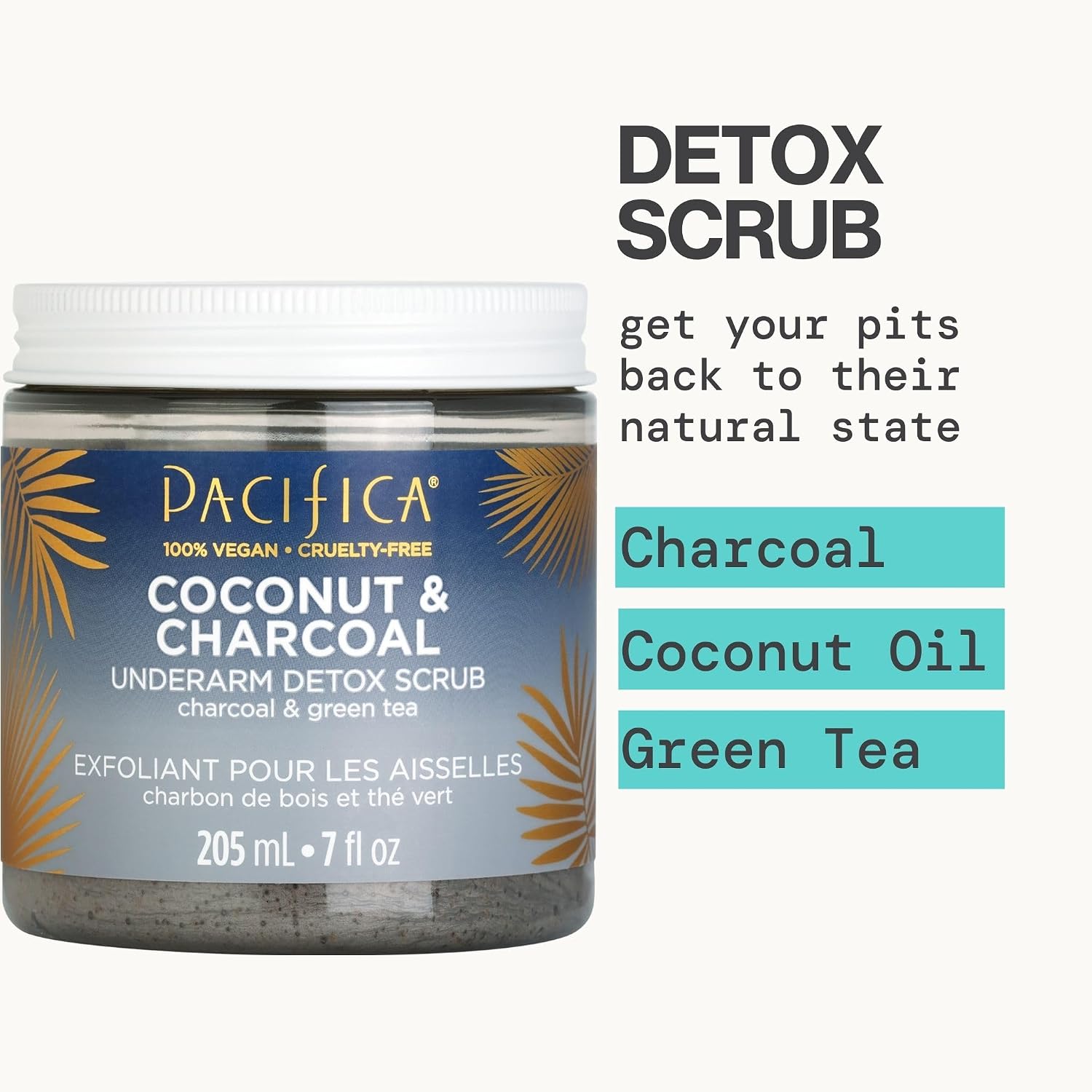 Pacifica Underarm Body Scrub - Armpit Detox Coconut & Charcoal Deodorant– Exfoliating & Nourishing For Natural Deodorant Users – Aluminum-Free & Safe For Sensitive Skin, Vegan & Cruelty-Free, 7 Fl Oz