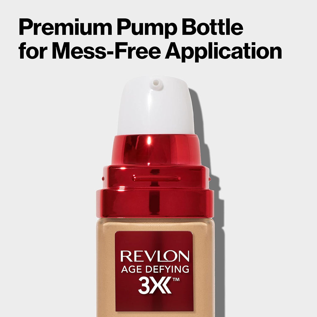 Revlon Age Defying 3X Makeup Foundation, Firming, Lifting and Anti-Aging Medium, Buildable Coverage with Natural Finish SPF 20, 060 Golden Beige, 1 fl oz