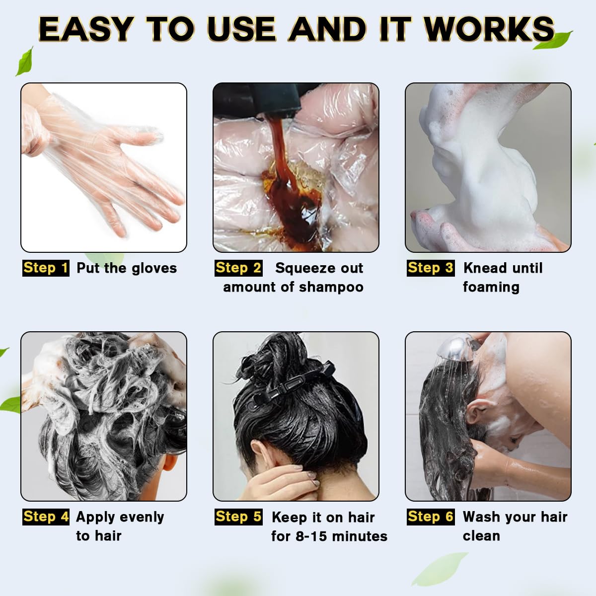 IIIMEIDU Black Hair Dye Shampoo 3 in 1 for Gray Hair, Herbal Ingredients Shampoo Black Hair Dye for Women Men, Grey Coverage Shampoo 500ml