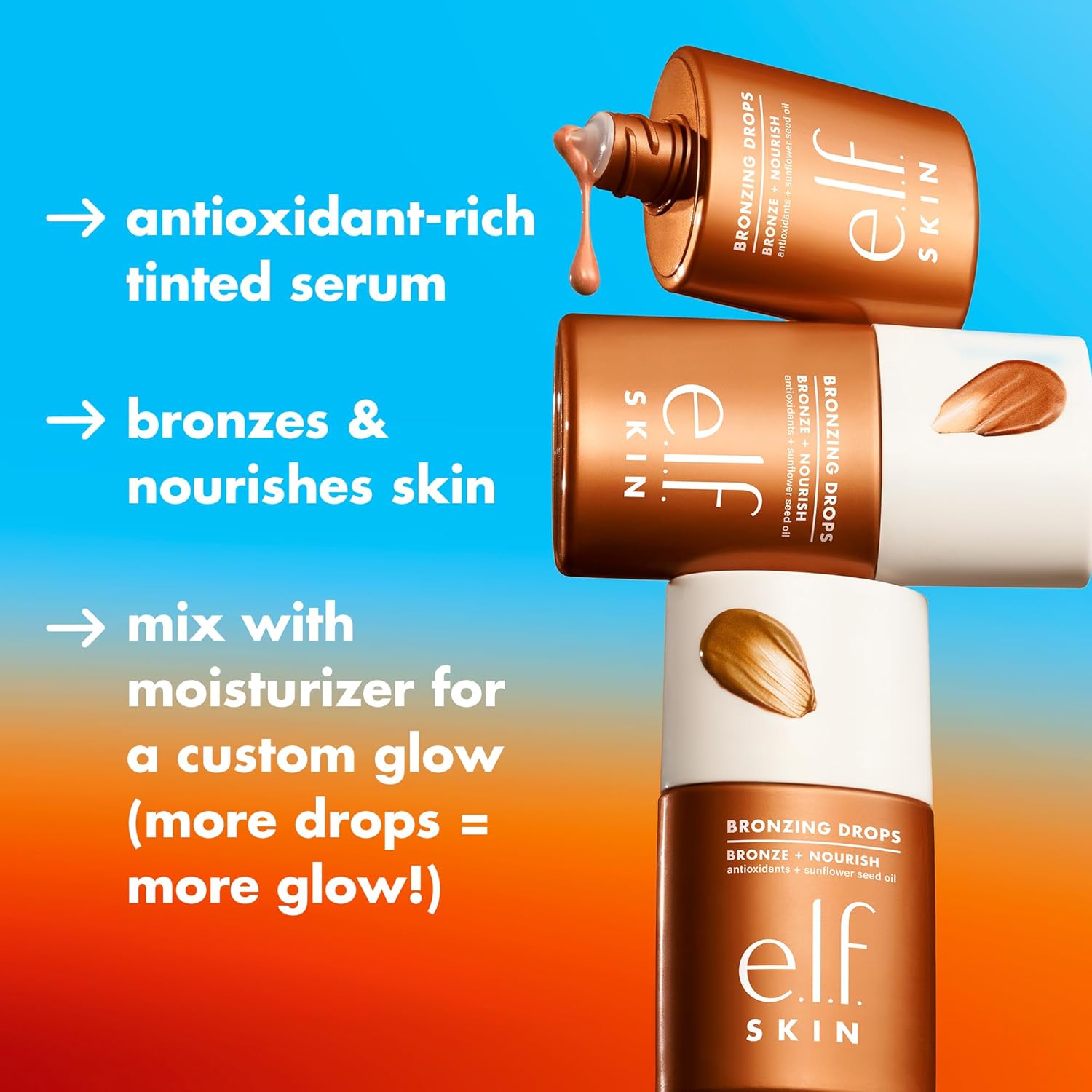 e.l.f. SKIN Bronzing Drops, Liquid Face Tinted Serum with Vitamin E & Sunflower Oil, Shimmer Finish, Vegan & Cruelty-Free, Pure Gold