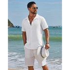Coofandy Men'S Short Sleeve Casual Button Down Shirts Textured Summer Beach Shirt