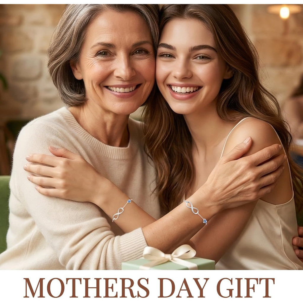 CDE Mothers Day Gifts Infinity Heart Birthstone Charm Link Bracelet for Women 925 Sterling Silver Adjustable Mother's Day Valentine's Day Christmas Day Gift Anniversary Birthday Jewelry for Wife Girlfriend Her