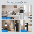 Bottom Loading Water Cooler Dispenser For 3-5 Gallon Bottles, 3 Temperature - Hot, Cold & Room Water With Child Lock, Ideal Design For Home & Office, Satin Silver