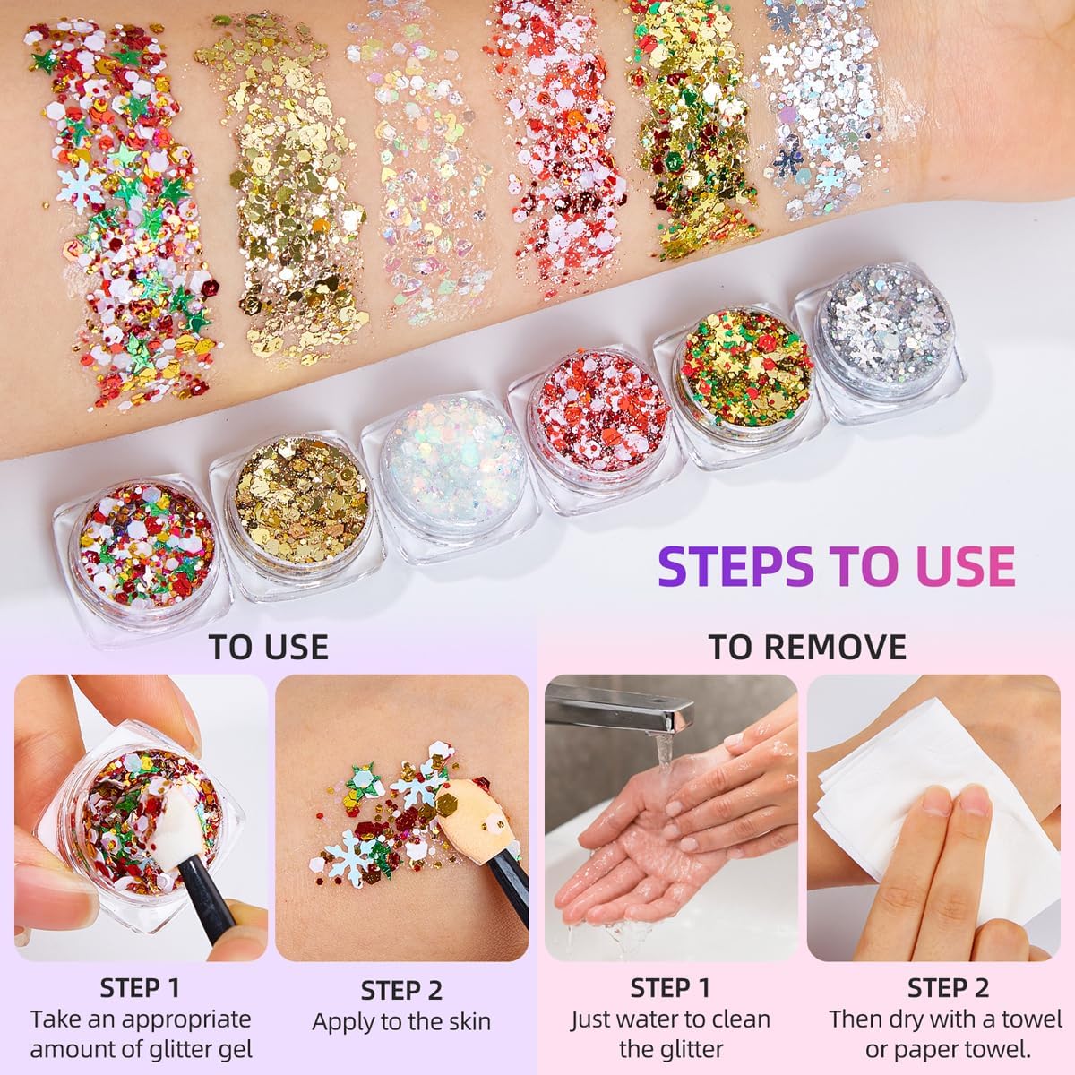 Body Glitter Clear White Body Glitter Face Glitter Hair Glitter Gel Singer Concerts Music Festival Rave Accessori Face Paint 6 Shapes Chunky Glitter Gel For Women Girls