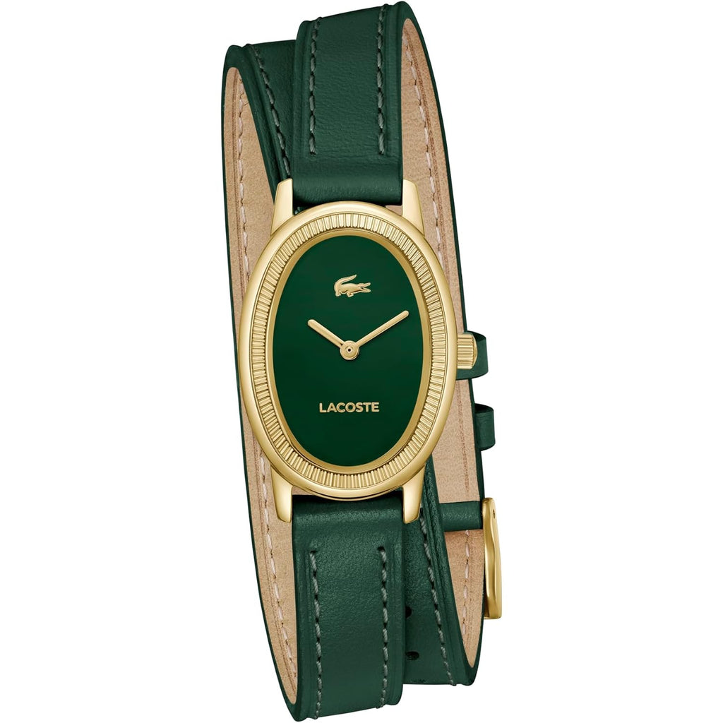 Lacoste Parisienne Women'S 2H Watch – Oval Case, Fluted Bezel, Quartz Movement, Double Wrap Smooth Leather Strap, Chic And Minimalist Design - Gift For Her