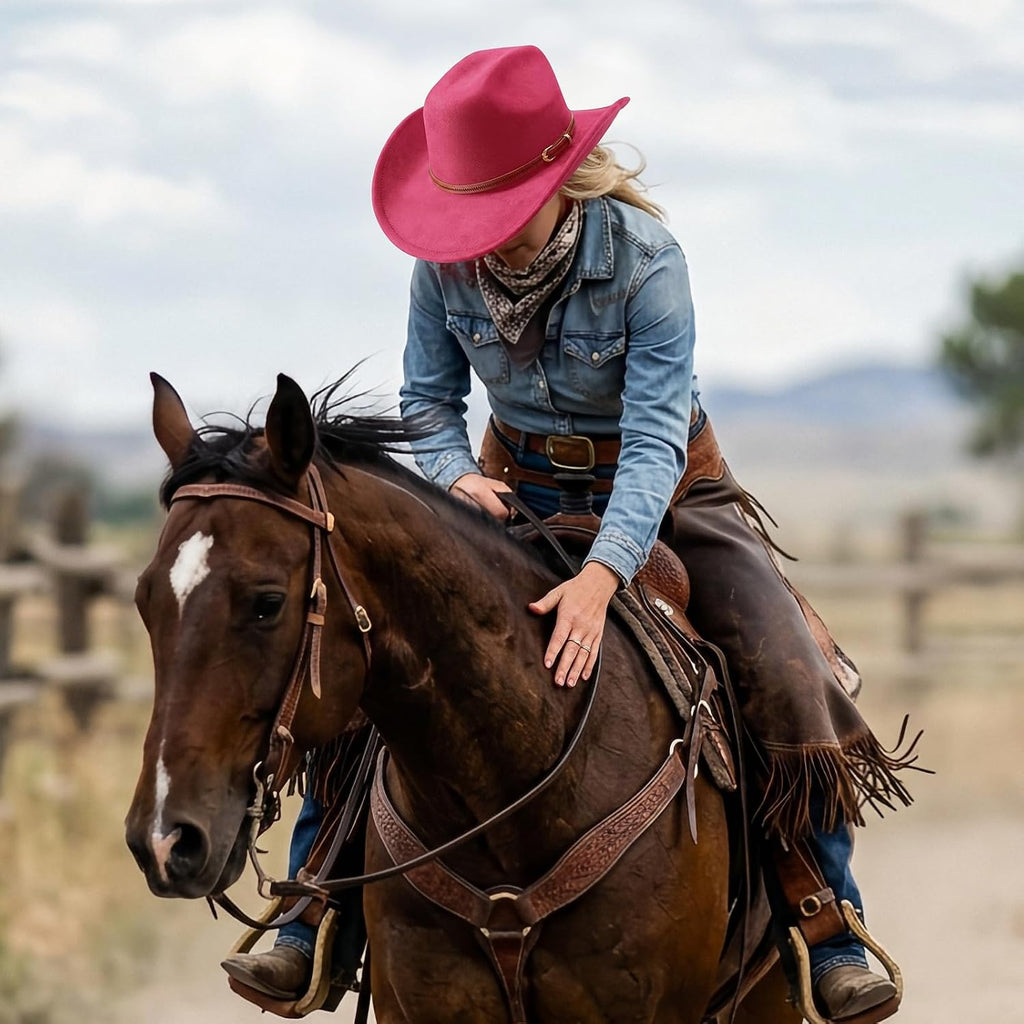 Western Cowboy Hats For Women Classic Felt Wide Brim Fedora Hat With Belt Buckle Retro Panama Hat Unisex Rolled Up Cap