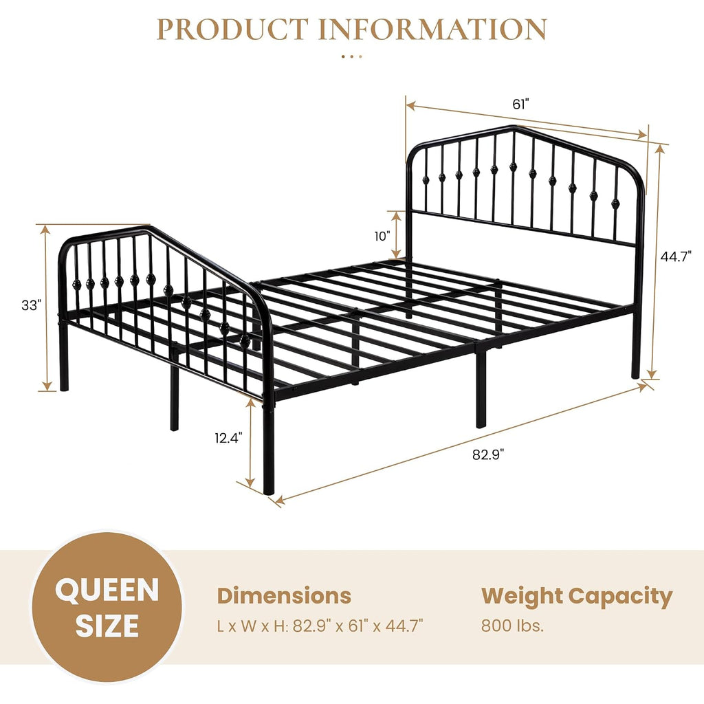 Sha Cerlin Queen Size Metal Platform Bed Frame With Victorian Style Wrought Iron-Art Headboard/Footboard, No Box Spring Required, Black