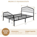 Sha Cerlin Queen Size Metal Platform Bed Frame With Victorian Style Wrought Iron-Art Headboard/Footboard, No Box Spring Required, Black