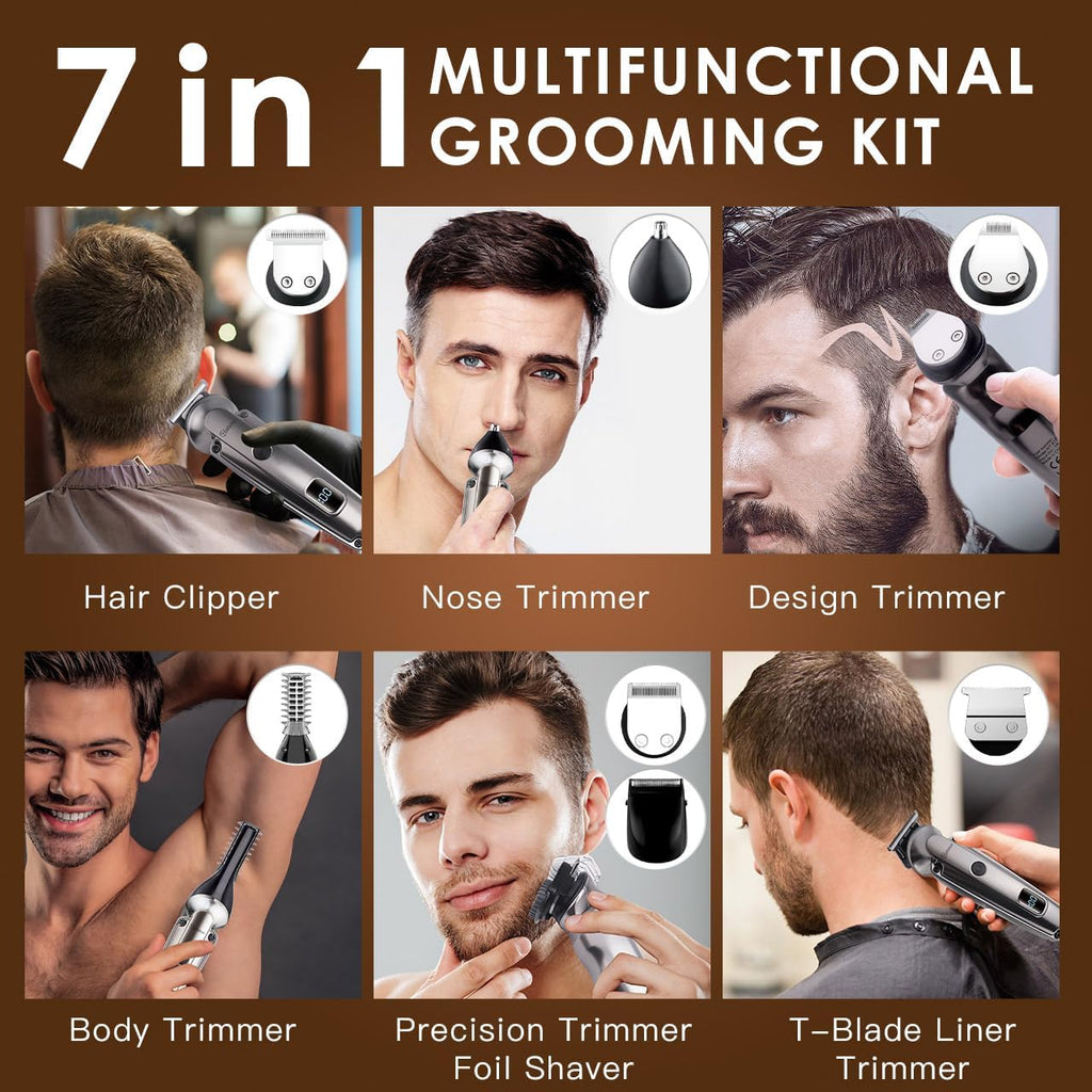 Hatteker Beard Trimmer For Men, Waterproof Hair Trimmer Electric Razor, Cordless Hair Clippers Shavers For Men, Shaving Kit For Nose Mustache Body Facial, Beard Grooming Kit 7 In 1