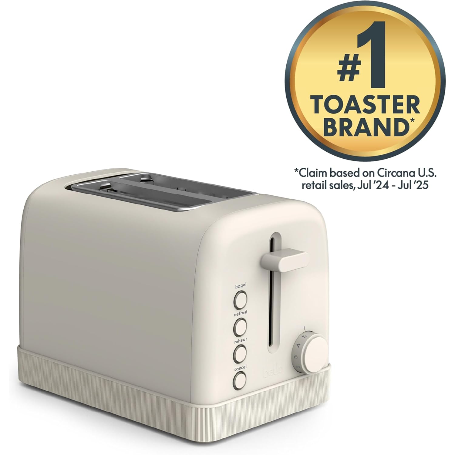 bella 2 Slice Toaster, 6 Setting Shade Control w Reheat, Cancel, Bagel & Defrost Buttons, Removable Crumb Tray, Anti Jam & Auto Shutoff, Auto Centering Guides & Cord Wrap, 900 Watt, Oatmilk