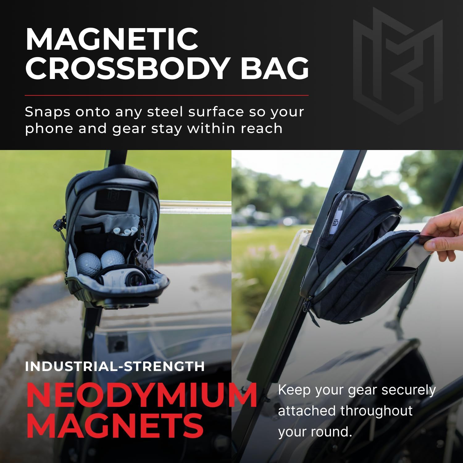 Magnetic Crossbody Sling Bag For Men & Women | Golf, Gym & Travel | Water Resistant Nylon