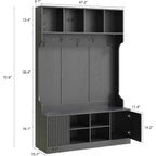 Hall Tree With Bench And Shoe Storage, 5-In-1 Entryway Coat Rack With Led Sensor Light, Hooks And Storage Cubes, Shoe Cabinet With Fluted Door, Modern Hall Tree For Entryway, Living Room