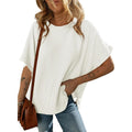 Dokotoo Women'S Casual Oversized Short Sleeve Solid Color Loose Texture Knit Tunic Tops Blouses