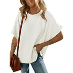 Dokotoo Women'S Casual Oversized Short Sleeve Solid Color Loose Texture Knit Tunic Tops Blouses