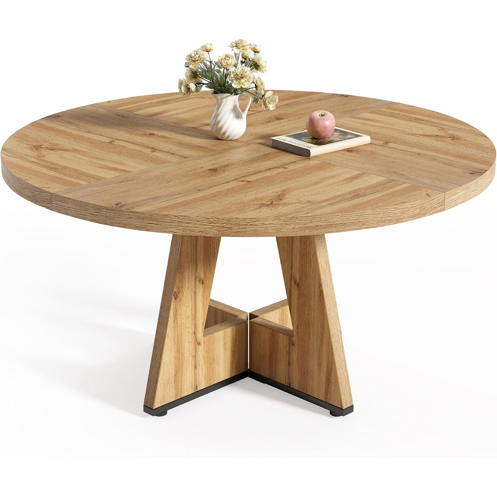 Little Tree Round Dining Table For 4-6 People, 47 Inches Dining Room Table With Wooden Pedestal Base, Modern Dinner Table, Circle Kitchen Tables For Dining Room, Kitchen, Living Room(Table Only)
