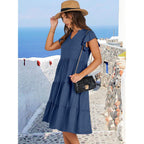 Anrabess Womens Summer Dress Ruffle Sleeve V Neck Midi Dresses Fashion Casual Fit Flowy Tiered Boho Beach Vacation Sundress