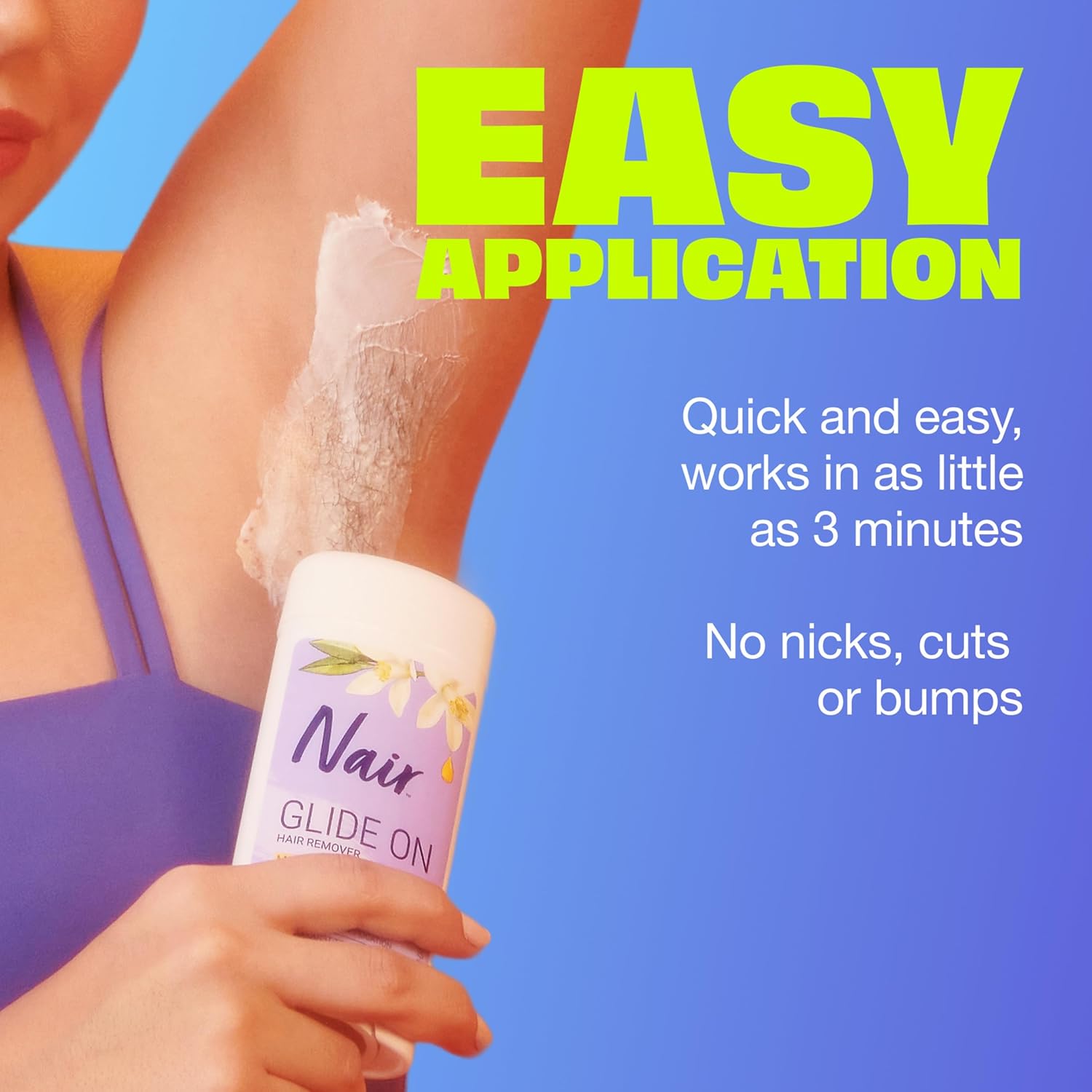 Nair Glide On Hair Removal Cream, Arm, Leg, and Bikini Hair Remover, Depilatory Cream, 3.3 Oz Stick