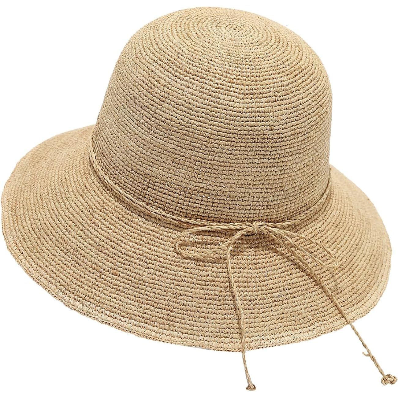 Koradi Women Raffia Beach Hat Natural Raffia Straw Bucket Hat Handwoven Foldable Sun Hats Wide Brim Summer Travel Cap