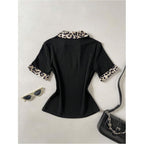 Soly Hux Women'S Leopard T Shirt Collared V Neck Short Sleeve Ribbed Knit Tee Fitted Summer Casual Tops