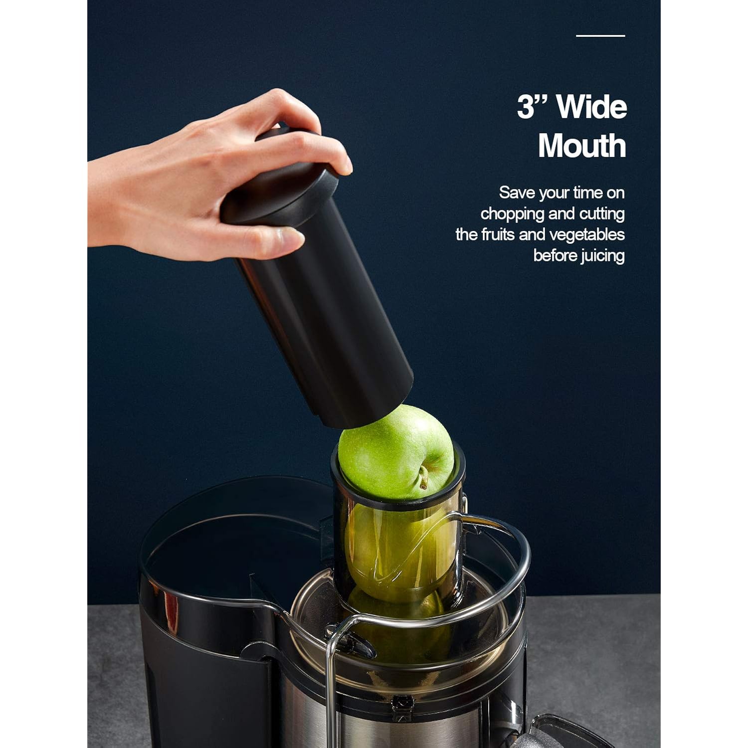 Qcen Juicer Machine, 500W Centrifugal Juicer Extractor With Wide Mouth 3” Feed Chute For Fruit Vegetable, Easy To Clean, Stainless Steel, Bpa-Free (Black)