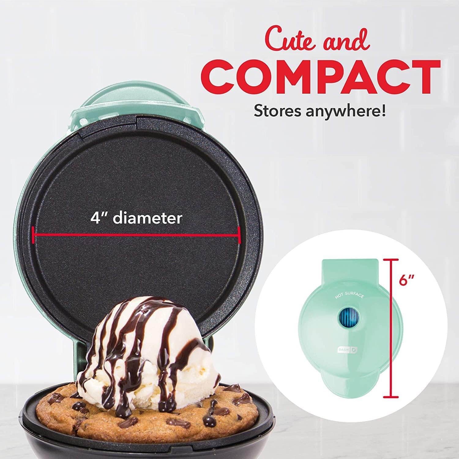 Dash Mini Maker Griddle - Compact Griddle For Creative Homemade Treats - Nonstick Surface, Quick Heat-Up System & Space-Saving Design - Aqua