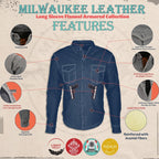 Milwaukee Leather Men'S Long Sleeve Solid Biker Shirts W/Ce Armor - Reinforced W/Aramid Fibers