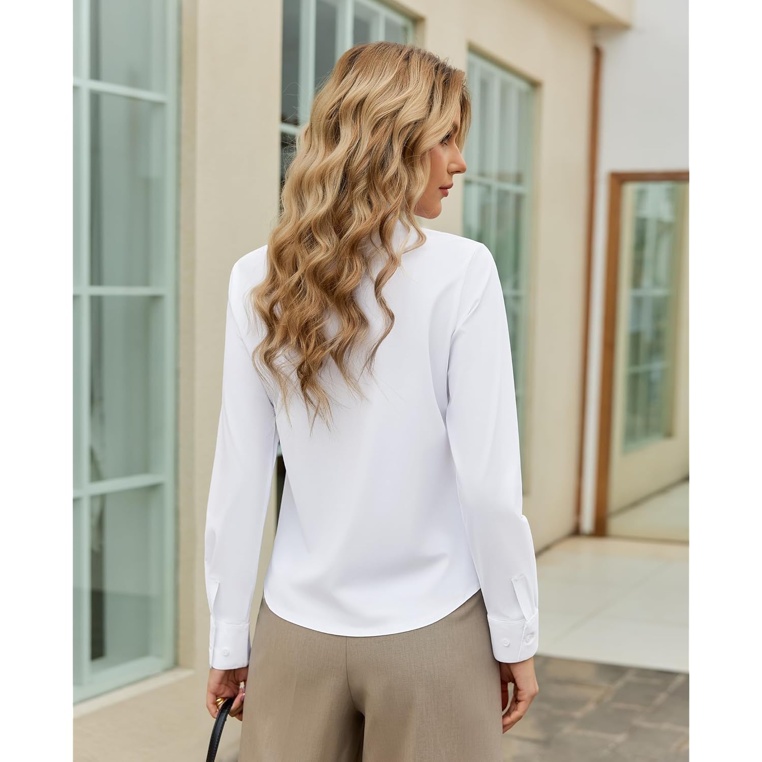 Womens Stretch Button Down Shirt Fitted Dress Shirt Long Sleeve Wrinkle Free Collared Business Casual Blouse